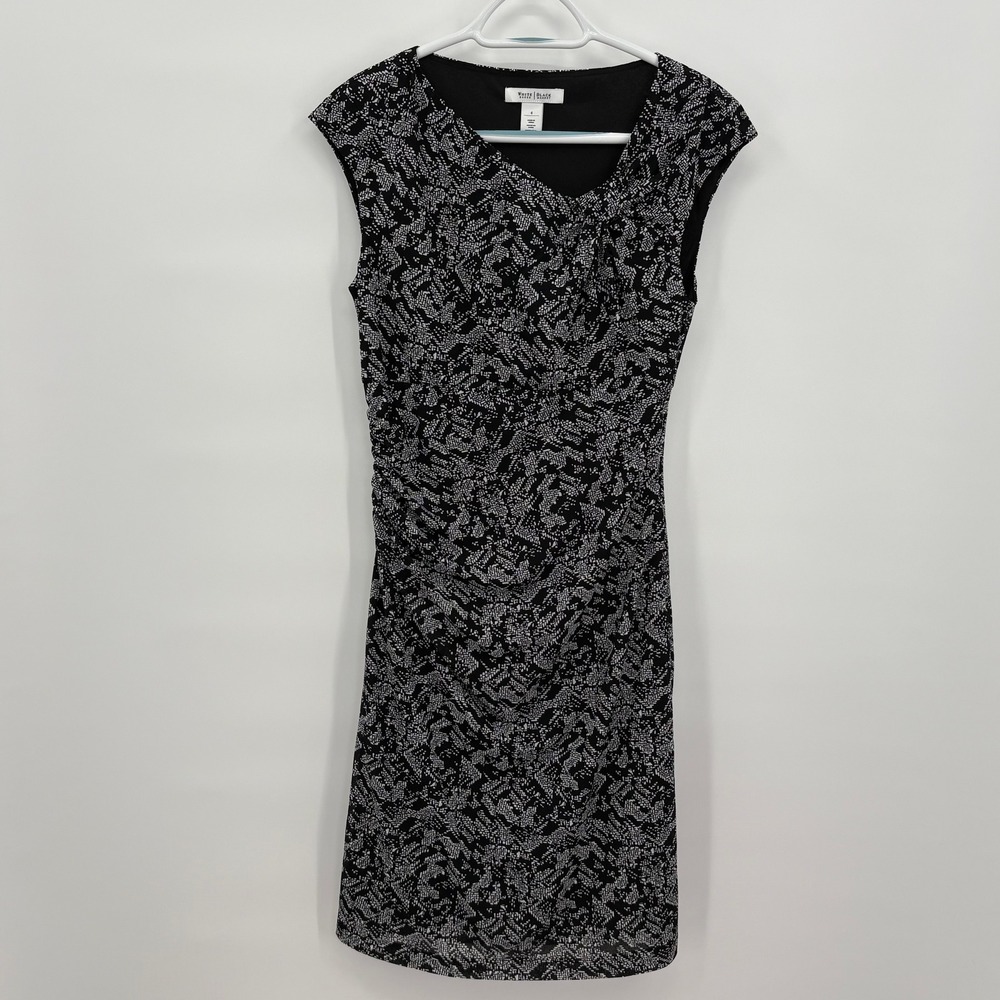 White House Black Market Black White Abstract Print Ruched Sheath Dress 4